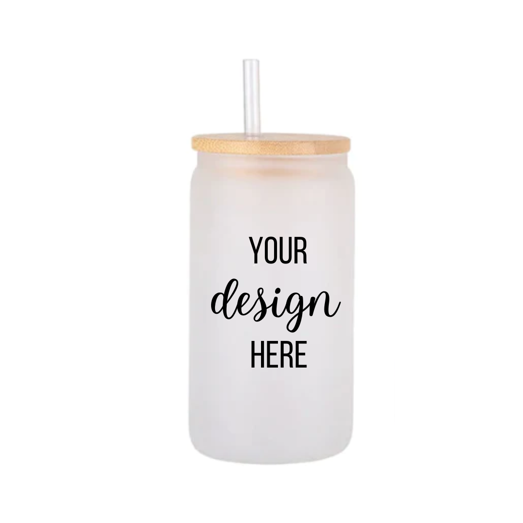 YOUR DESIGN Custom Frosted Beer Can Glass with Straw Sublimation Print