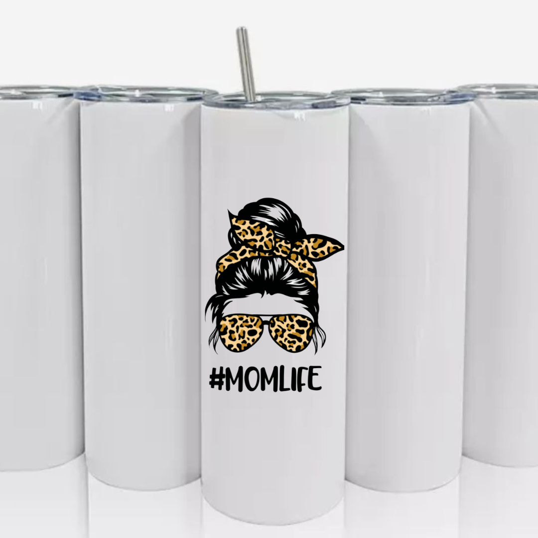 Double Walled Tall/Skinny Cup with Straw - #Momlife