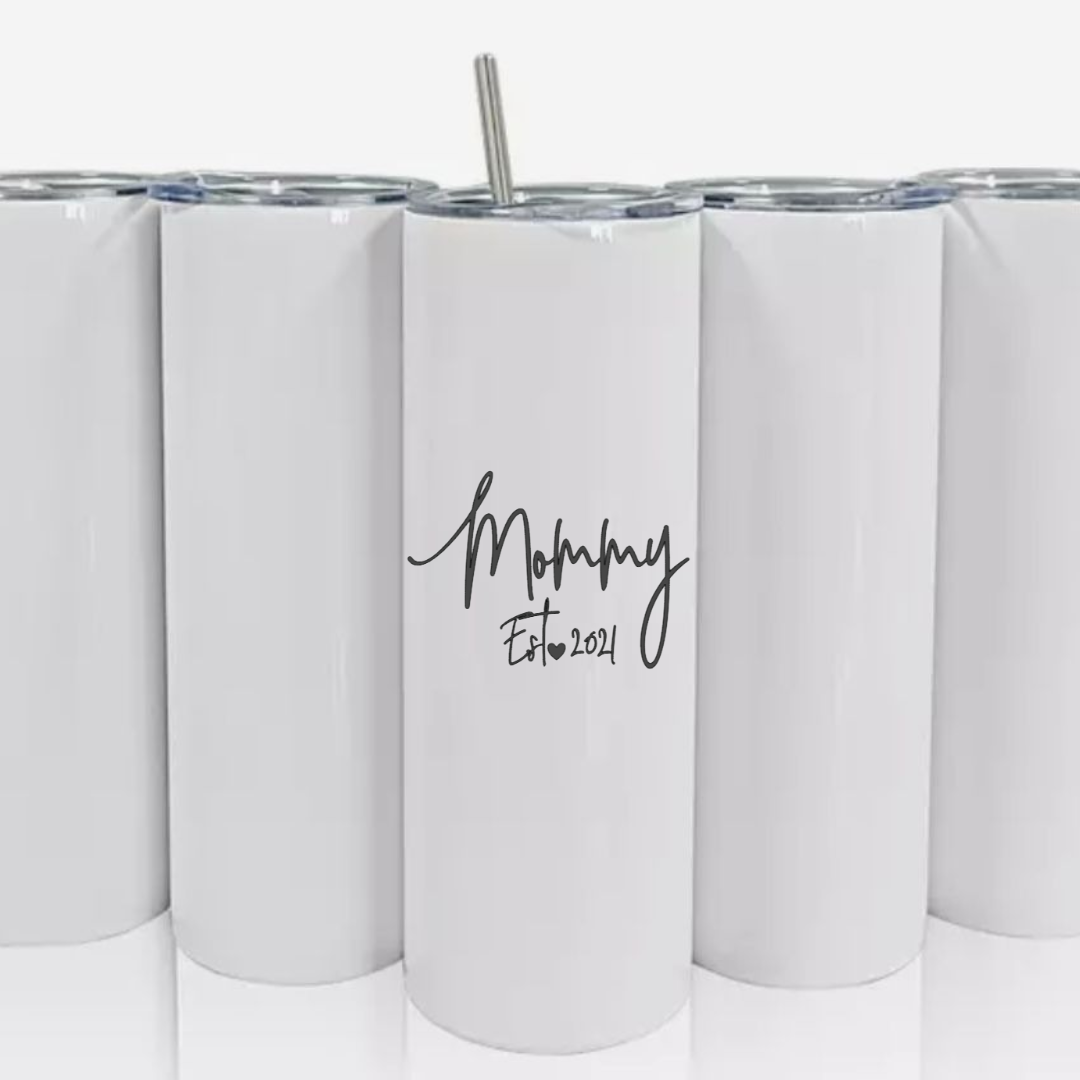 Custom Double Walled Tall/Skinny Cup with Straw - Mommy Est.