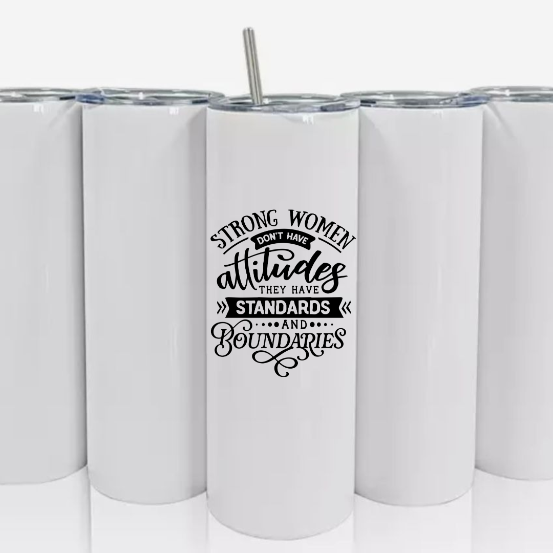 Double Walled Tall/Skinny Cup with Straw - Strong Women