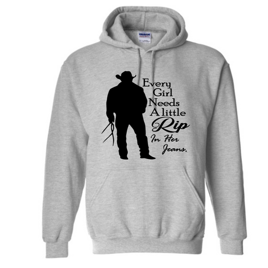 Basic Adult Hooded Sweatshirt - Yellowstone Rip in Jeans