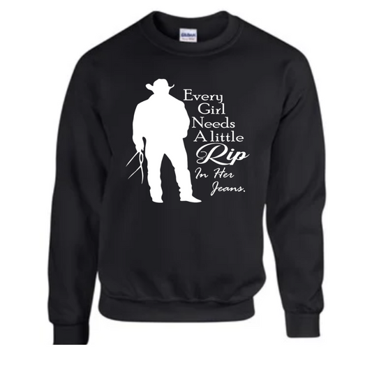 Basic Adult Crew Sweatshirt - Yellowstone Rip in Jeans