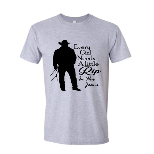 Basic Adult T- Shirts - Yellowstone Rip in Jeans
