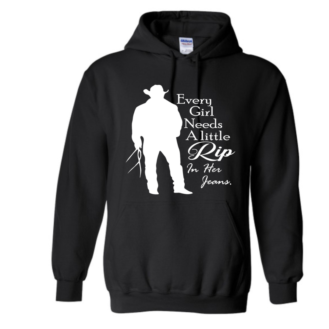 Basic Adult Hooded Sweatshirt - Yellowstone Rip in Jeans