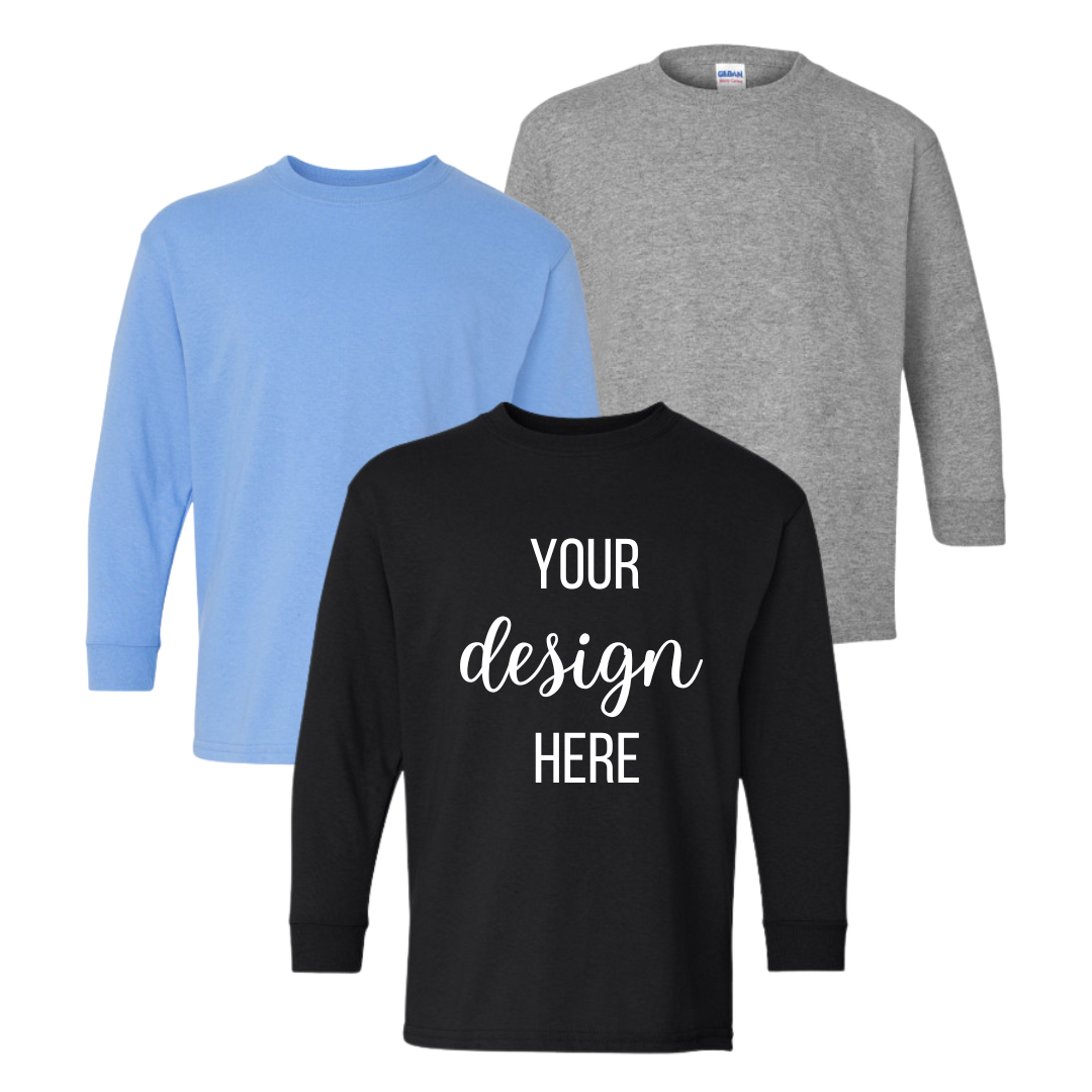 YOUR DESIGN Basic Youth Long Sleeve T Shirt HTV Print- 7 Colour Options