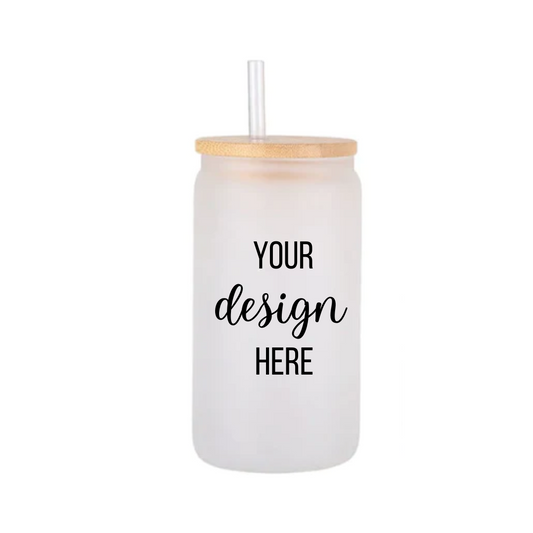 YOUR DESIGN Custom Frosted Beer Can Glass with Straw Sublimation Print