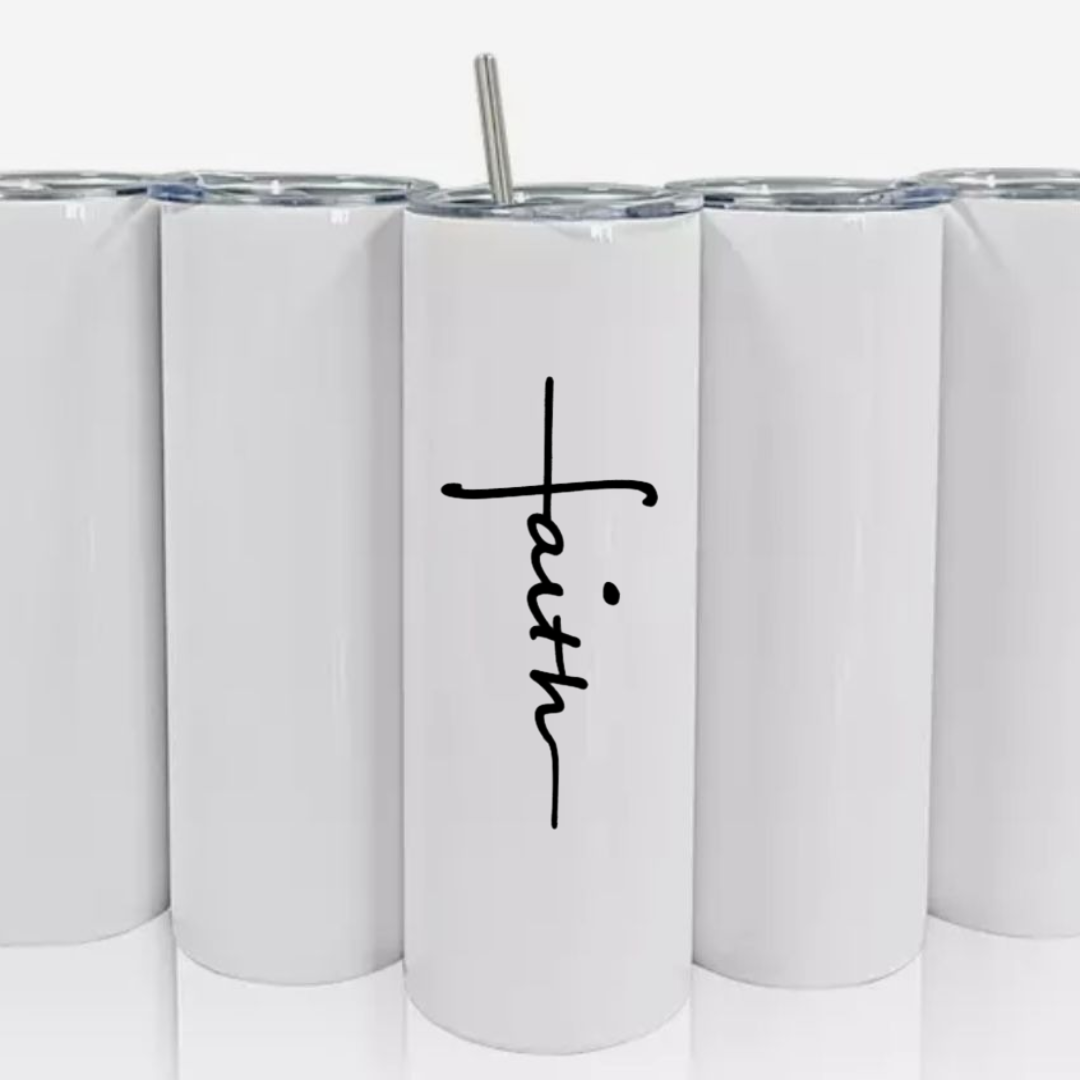 Double Walled Tall/Skinny Cup with Straw - Faith Vertical