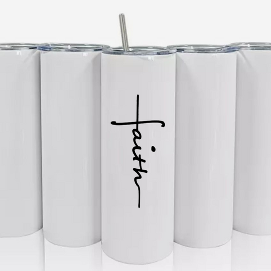 Double Walled Tall/Skinny Cup with Straw - Faith Vertical