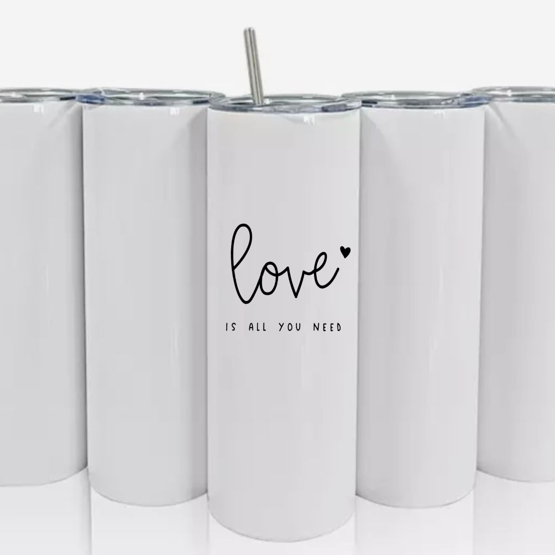 Double Walled Tall/Skinny Cup with Straw - Love is All You Need