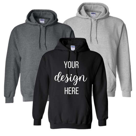 YOUR DESIGN Basic Adult Hooded Sweatshirt HTV Print - 8 Colour Options